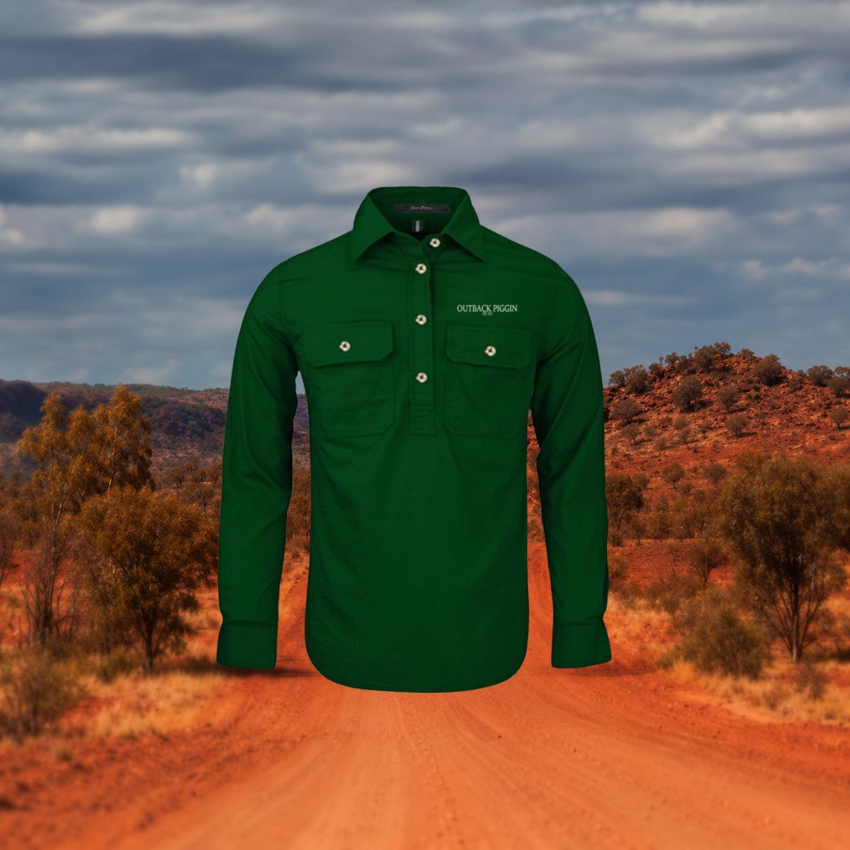 Outback Piggin Womens 1/4 button shirt-EST logo