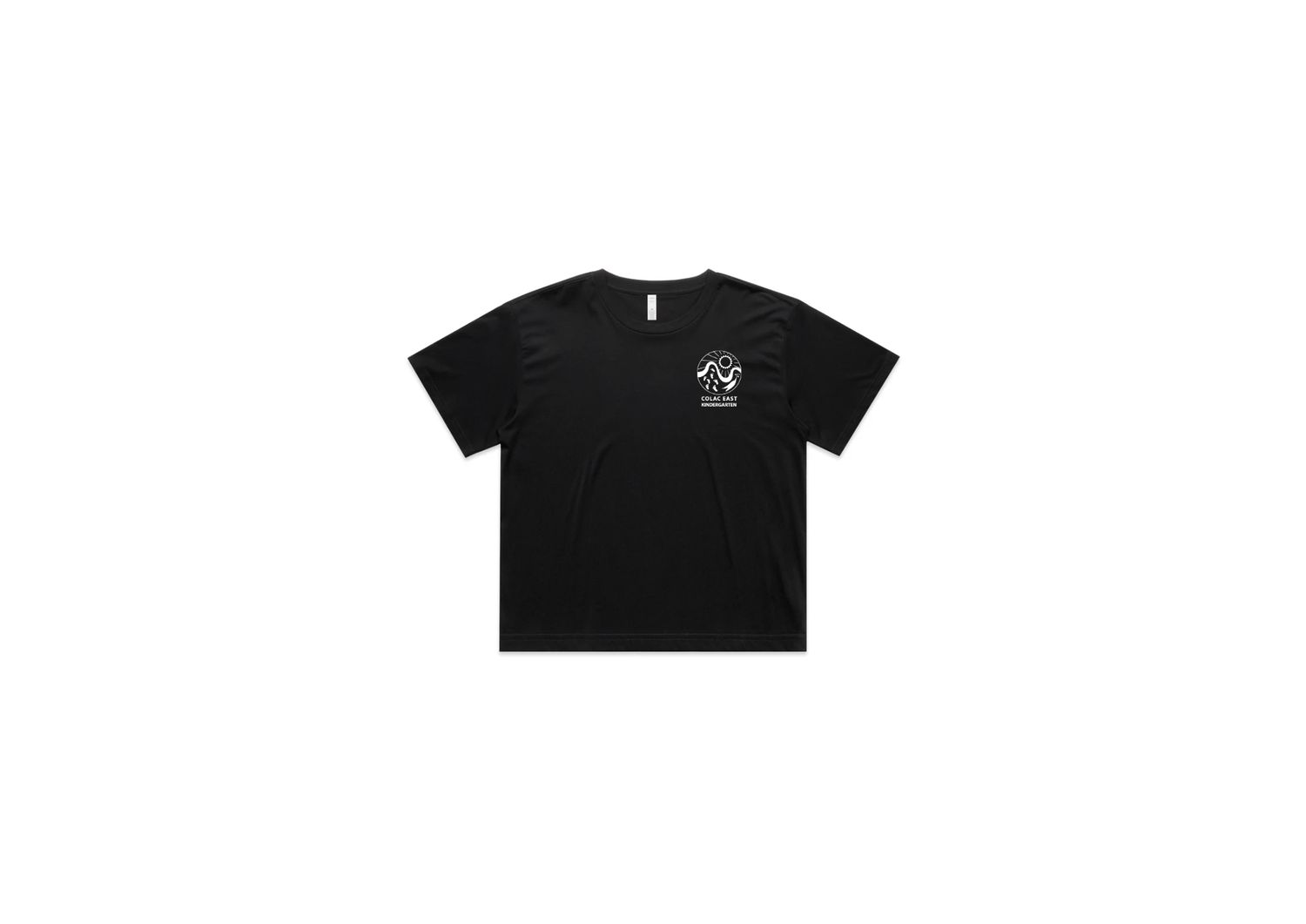 Colac East Kinder Staff Crop Tee, Colour: Black, Size: XS