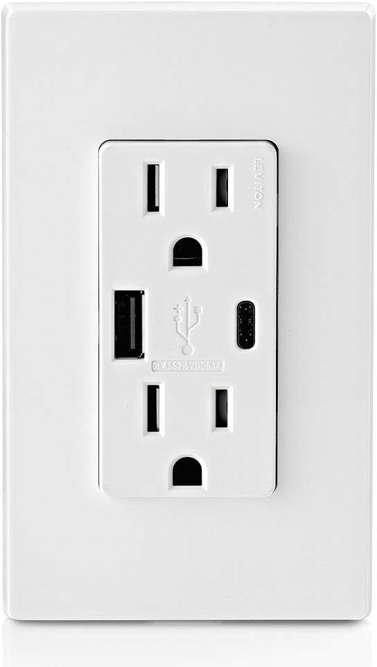 Four (4) Leviton 6A/30W USB Charging Outlets for Phones, Tablets and Laptops