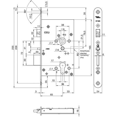 Selbstverriegelndes Panik-Motorschloss DORMA Nr. SVP 2277/2278 DCW / 72 mm / 9 mm / 65-Dorn