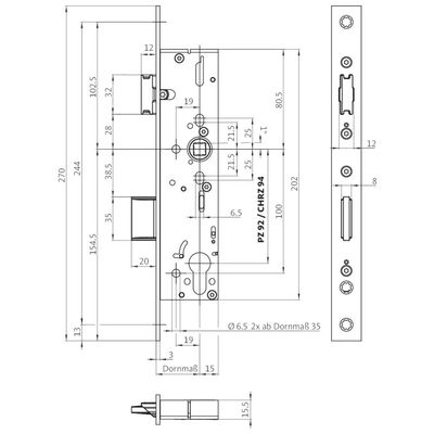 BKS Rohrrahmenschloss mit Panikfunktion E Nr. 18260 / mit Edelstahl-Stulp / Entfernung  92 mm