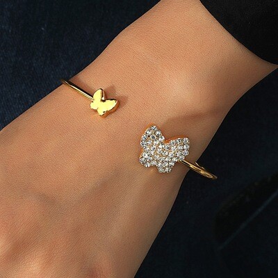 Rhinestone Butterfly Open Bracelet