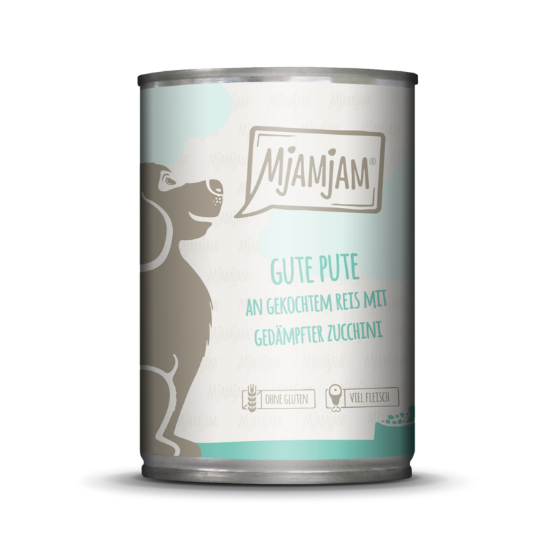 MjAMjAM – Gute Pute an gekochtem Reis mit gedämpfter Zucchini 🐶 400 g