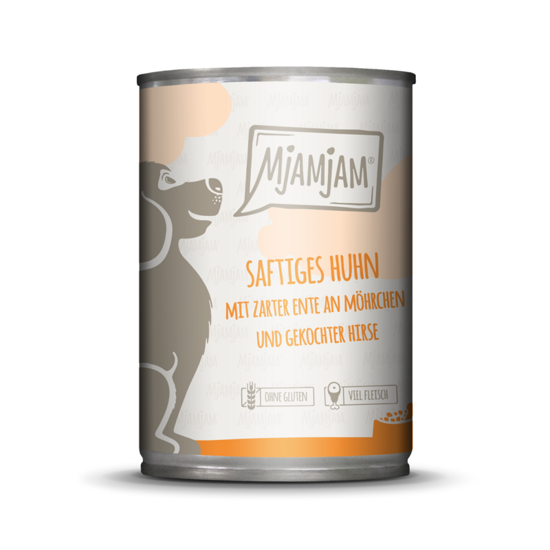 MjAMjAM - Saftiges Huhn mit zarter Ente an Möhrchen und gekochter Hirse 🐶 400 g MjAMjAM - Saftiges Huhn mit zarter Ente an Möhrchen und gekochter Hirse 🐶 400 g