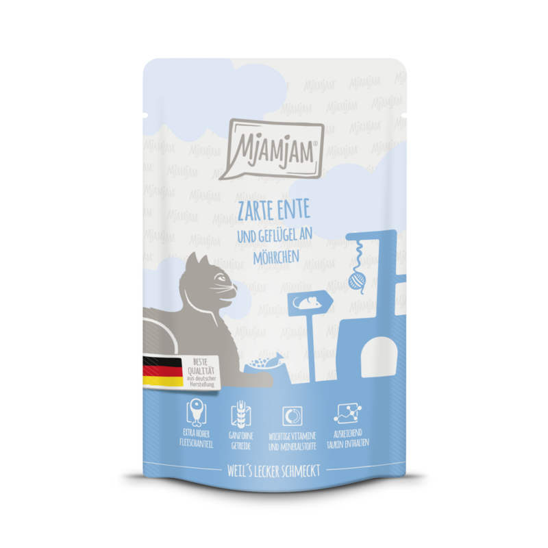 MjAMjAM - Quetschie 🐱 Zarte Ente & Geflügel an leckeren Möhrchen 🐱 125 g MjAMjAM - Quetschie 🐱 Zarte Ente & Geflügel an leckeren Möhrchen 🐱 125 g
