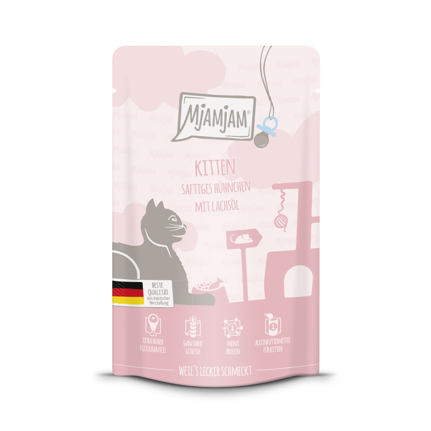 MjAMjAM - Quetschie ? Mahlzeit für Kitten, saftiges Hühnchen verfeinert mit Lachsöl ? 125 g