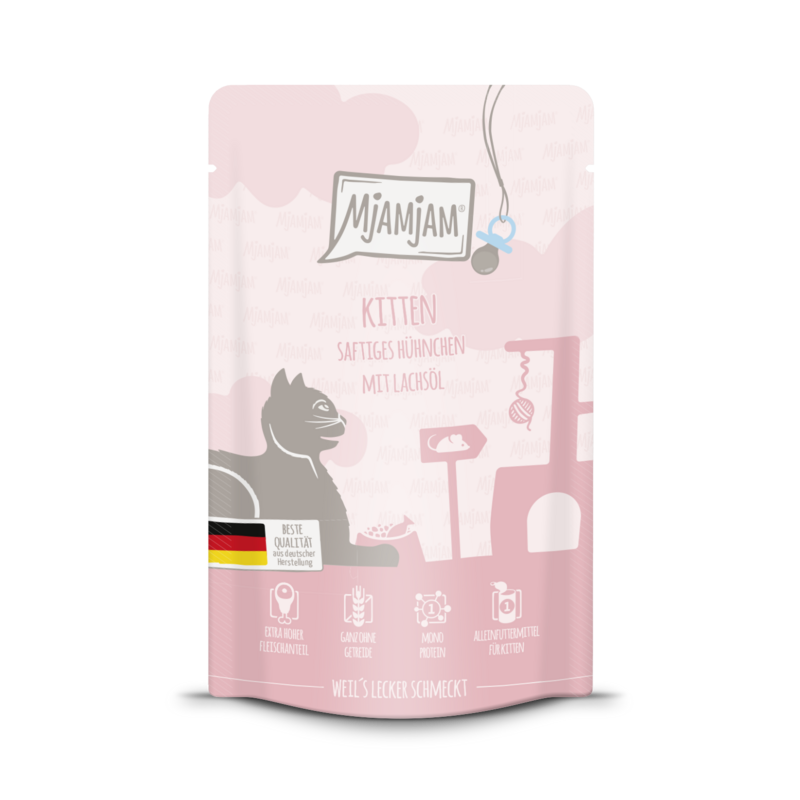 MjAMjAM - Quetschie 🐱 Mahlzeit für Kitten, saftiges Hühnchen verfeinert mit Lachsöl 🐱 125 g MjAMjAM - Quetschie 🐱 Mahlzeit für Kitten, saftiges Hühnchen verfeinert mit Lachsöl 🐱 125 g