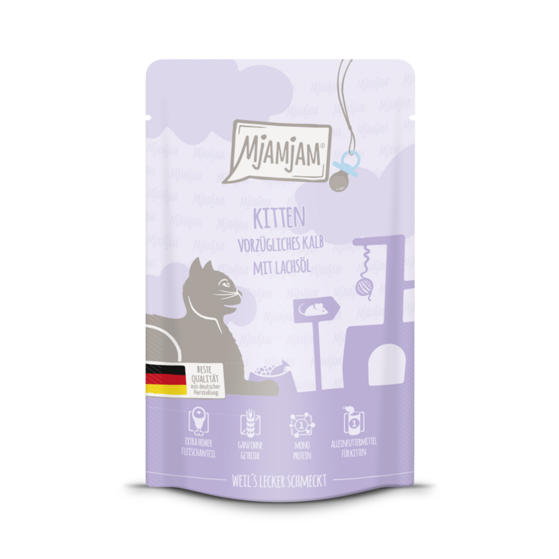 MjAMjAM - Quetschie 🐱 Mahlzeit für Kitten, vorzügliches Kalb mit Lachsöl 🐱 125 g MjAMjAM - Quetschie 🐱 Mahlzeit für Kitten, vorzügliches Kalb mit Lachsöl 🐱 125 g