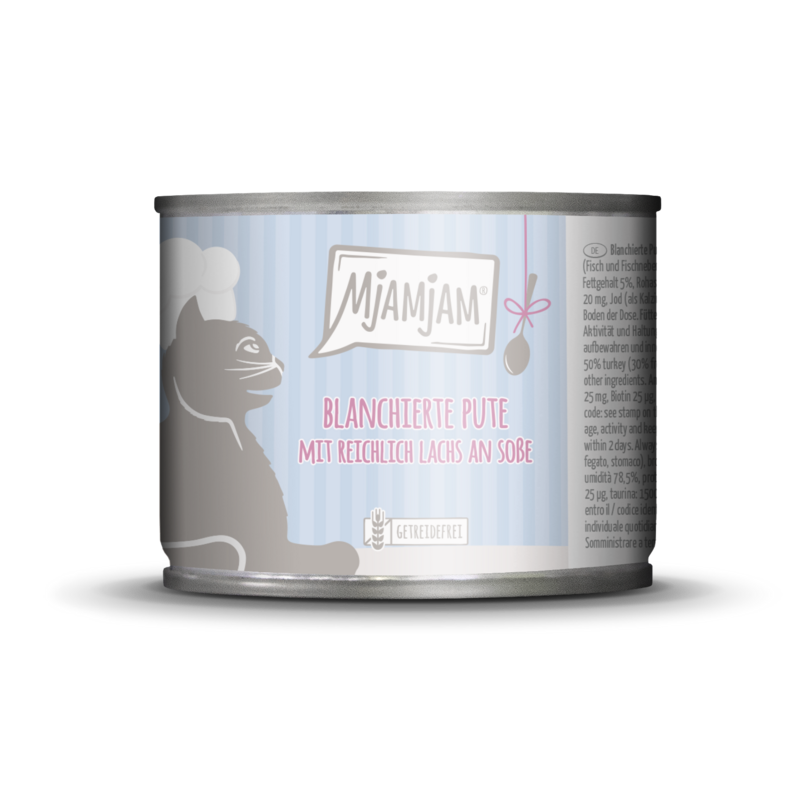 MjAMjAM – Blanchierte Pute mit reichlich Lachs an Soße 🐱 185 g MjAMjAM – Blanchierte Pute mit reichlich Lachs an Soße 🐱 185 g
