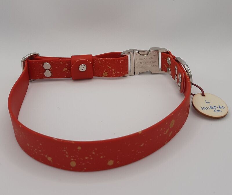 Räuberpony Design - Halsband aus Biothane 🐶 mit Sprenkelmuster 🐶 rot • L Räuberpony Design - Halsband aus Biothane 🐶 mit Sprenkelmuster 🐶 rot • L