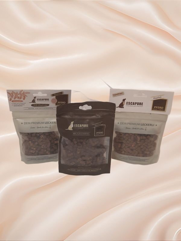 Escapure - Mixpaket 🐶 Hupferl Pferd 🐶 3 x 150 g Escapure - Mixpaket 🐶 Hupferl Pferd 🐶 3 x 150 g