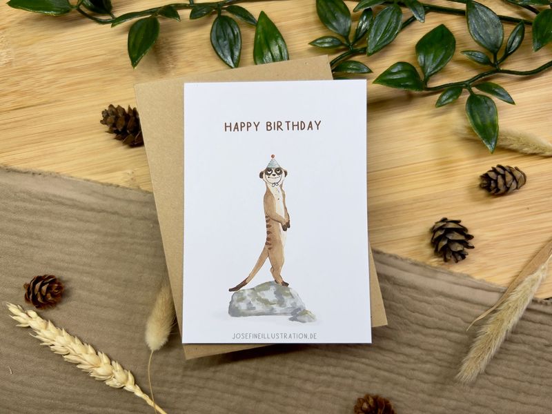 Happy Birthday - Süßes Erdmännchen für Geburtstag, liebe Grüße