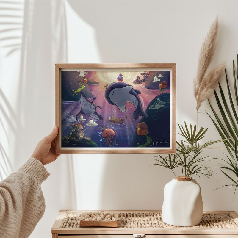 Ballu und Flocke auf Tauchreise- Kunstdruck Mattes Papier mit leichter Struktur