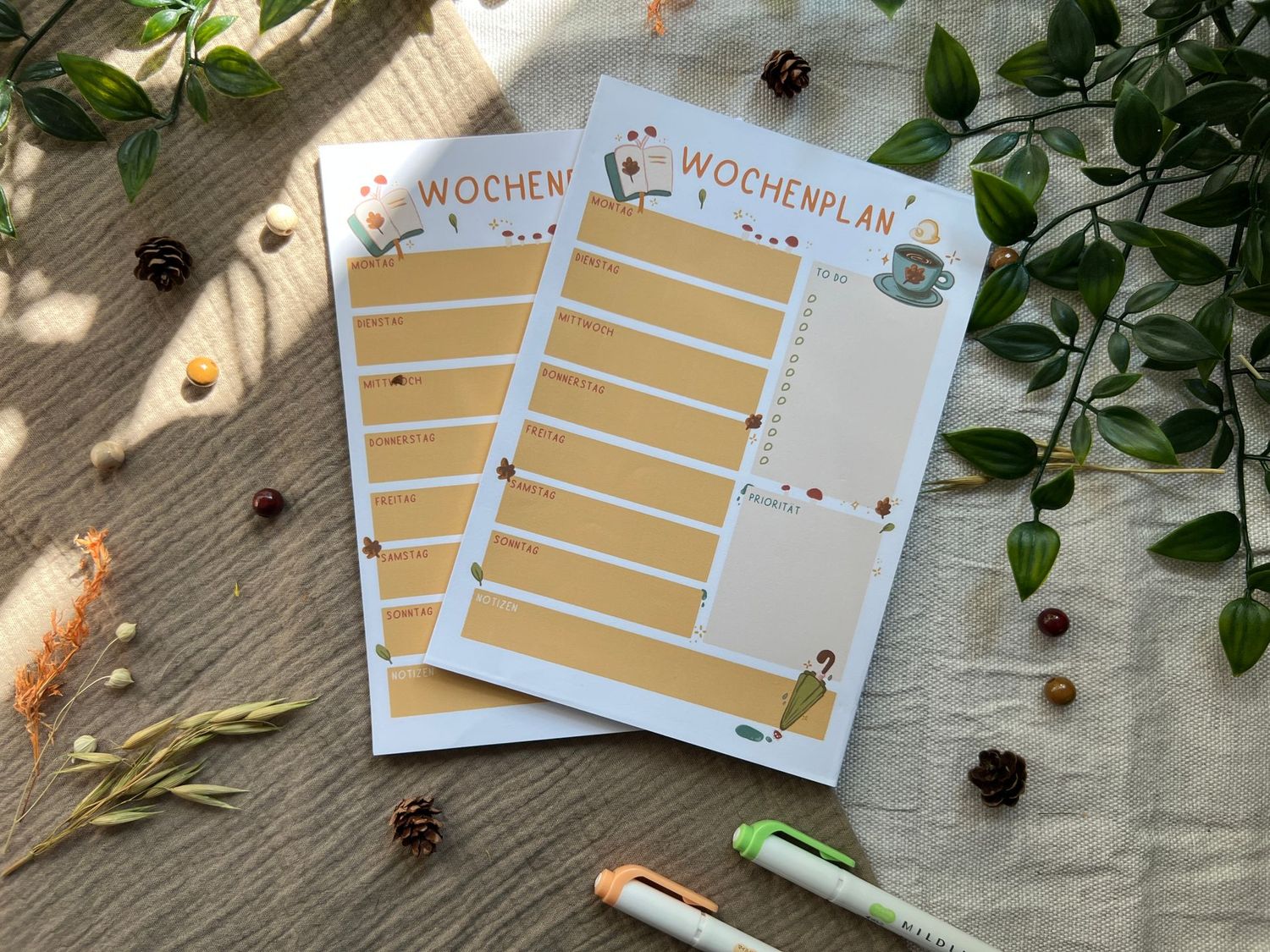 Herbstlicher Wochenplan- Süßer Wochenplaner, ToDo Liste mit Spruch - Handgemachter Notizblock 25 Seiten