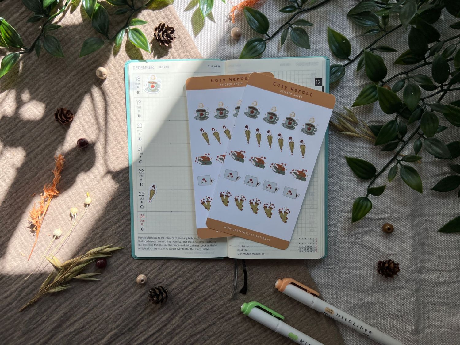 Cozy Herbst Stickersheet 2 - Süßer Vinyl Sticker 