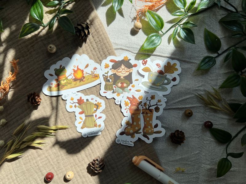 Cozy HerbstMood - 5er Stickerset Süßer Vinyl Sticker 