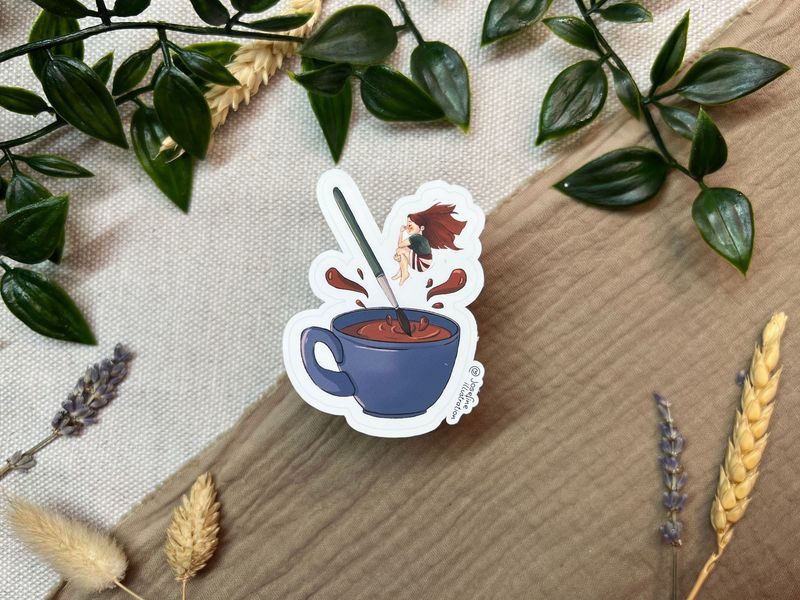 Pinseliger Sprung in den Kaffee- Süßer Vinyl Sticke 