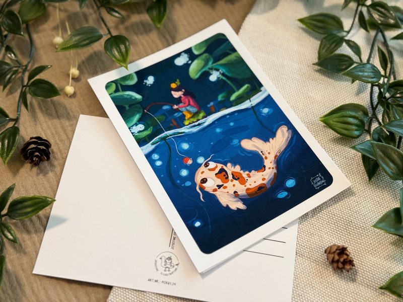 Magischer Koi-Teich - Kunstdruck, Postkarte Illustration
