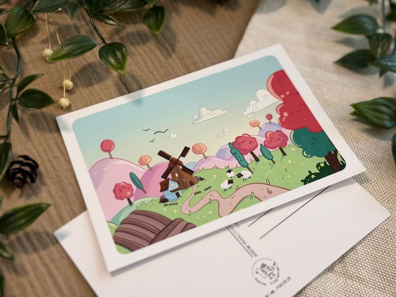 Rosa Welt  - Kunstdruck, Postkarte Illustration