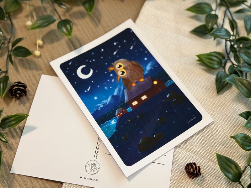 Nachteule  - Kunstdruck, Postkarte Illustration