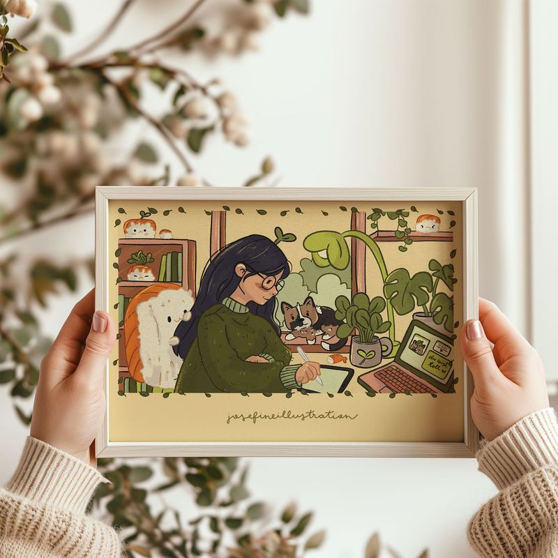 Cozy work at Sushi-Office - Kunstdruck Mattes Papier mit leichter Struktur