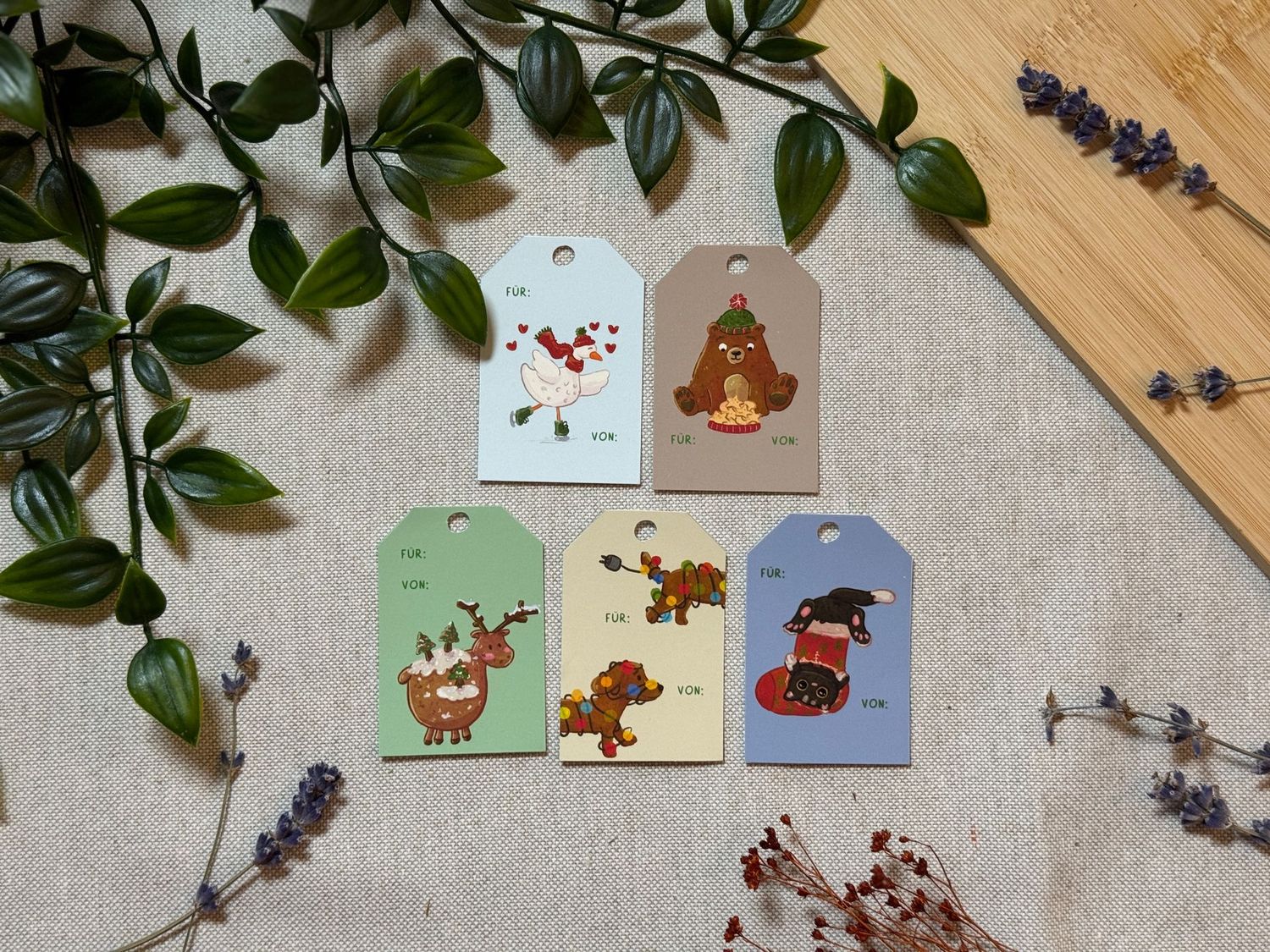 Weihnachtliche Geschenkanhänger Set -  5 Motive