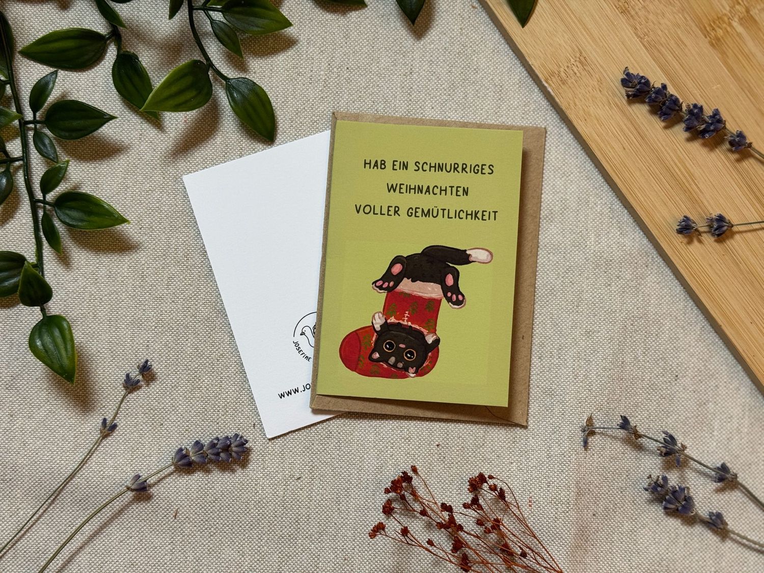 Felix wünscht ein schnurriges Weihnachten voller Gemütlichkeit - Süße Weihnachtliche Karte