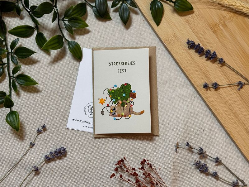 Stressfreies Fest (Katze) - Süße Weihnachtliche Karte