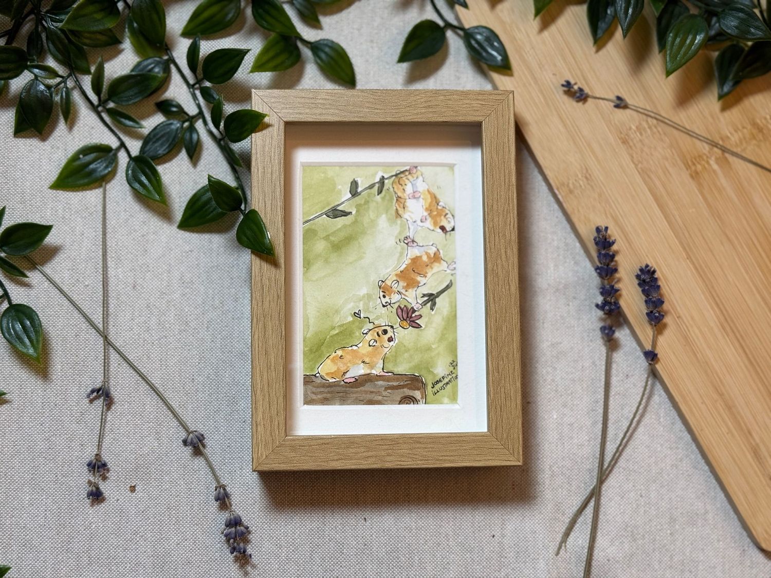 Hamsterliche Blumengrüße - Aquarellbild ca. DIN A6