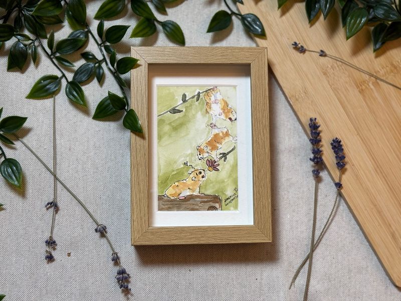 Hamsterliche Blumengrüße - Aquarellbild ca. DIN A6