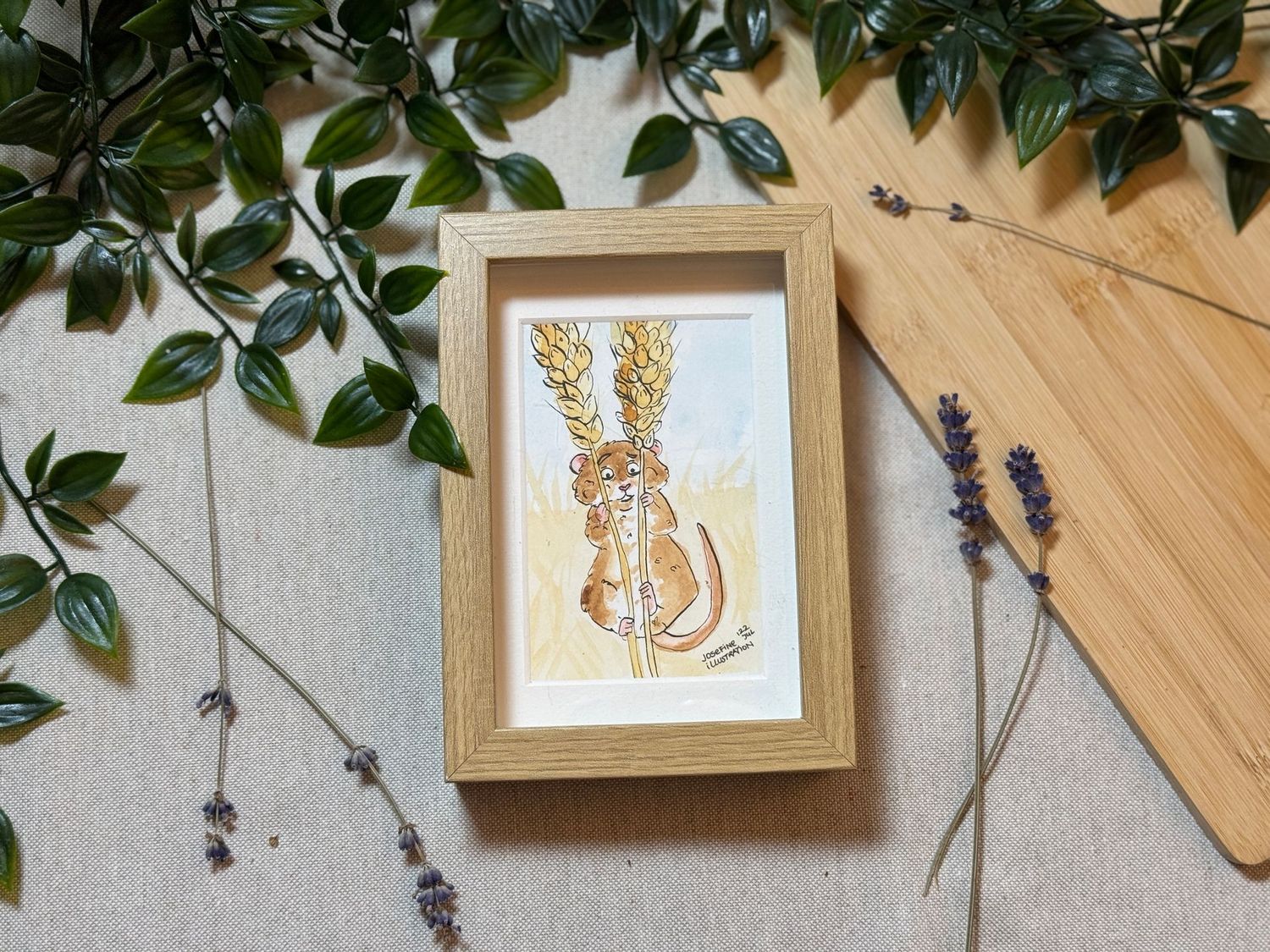 Maus im Weizenfeld- Aquarellbild ca. DIN A6