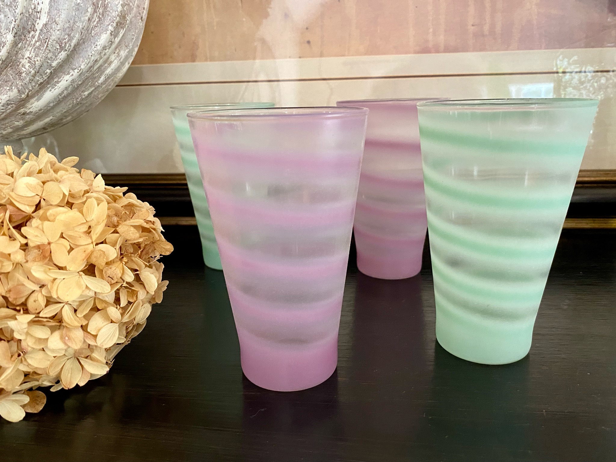 Vintage Frosted Drinking Glasses Set of 4