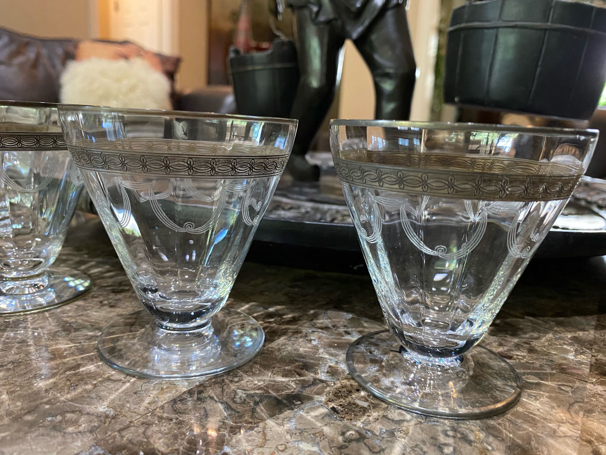 Vintage Etched Cocktail Glasses Set of 8