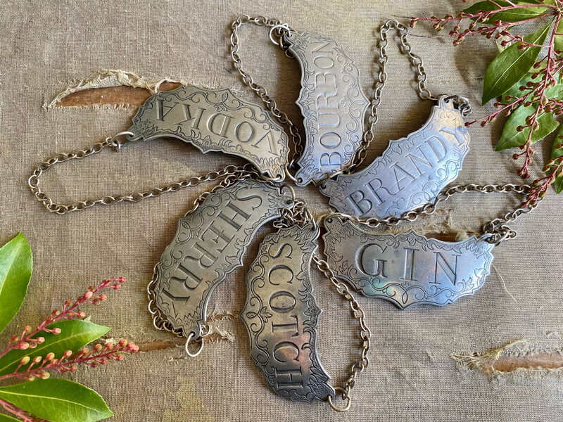 Stieff Pewter Decanter Labels, Pewter Decanter Tags
