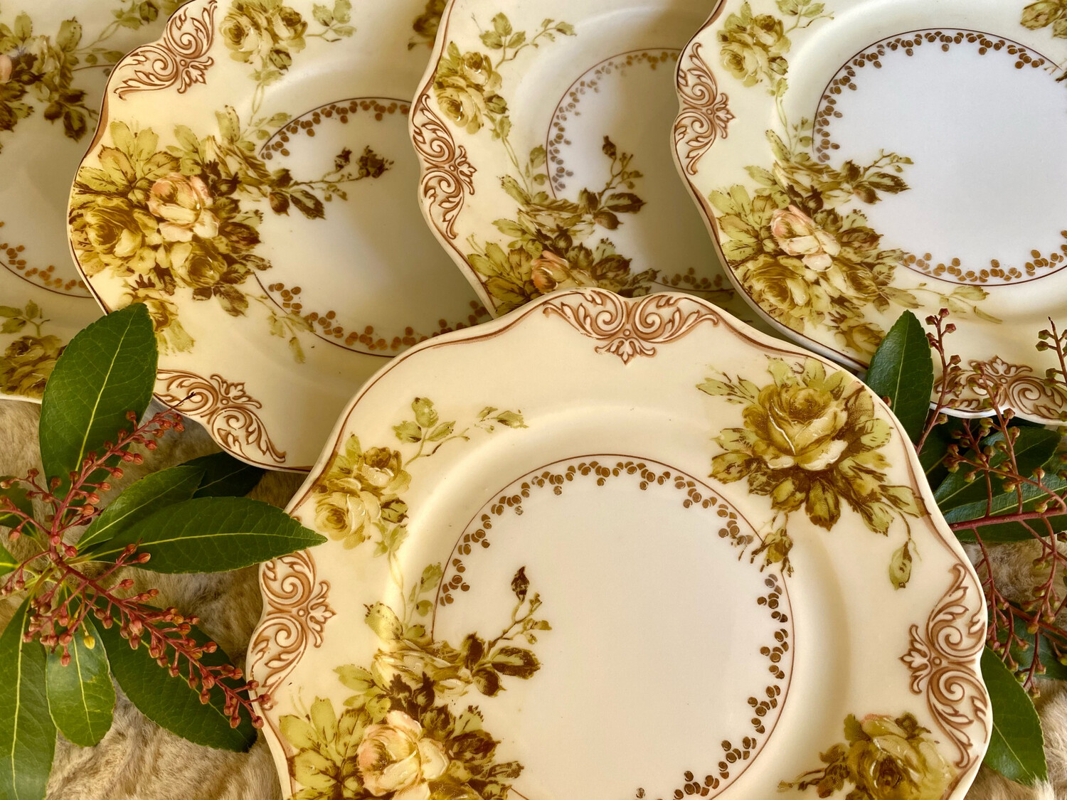 Hermann Ohme,  Silesia Hand Painted Plates, Silesia Old Ivory