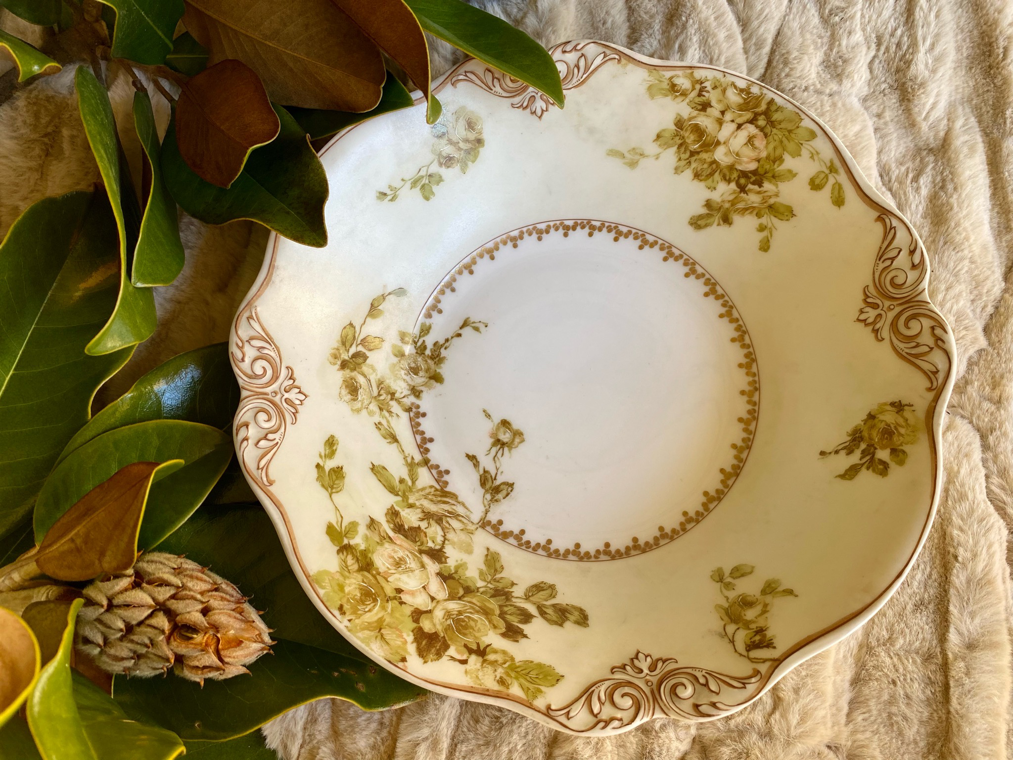 Silesia Old Ivory Serving Bowl, Hand Painted Serving Bowl