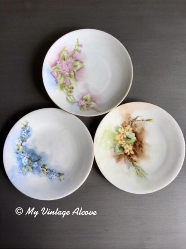 Floral Display Plates - Vintage Hand Painted Set 3