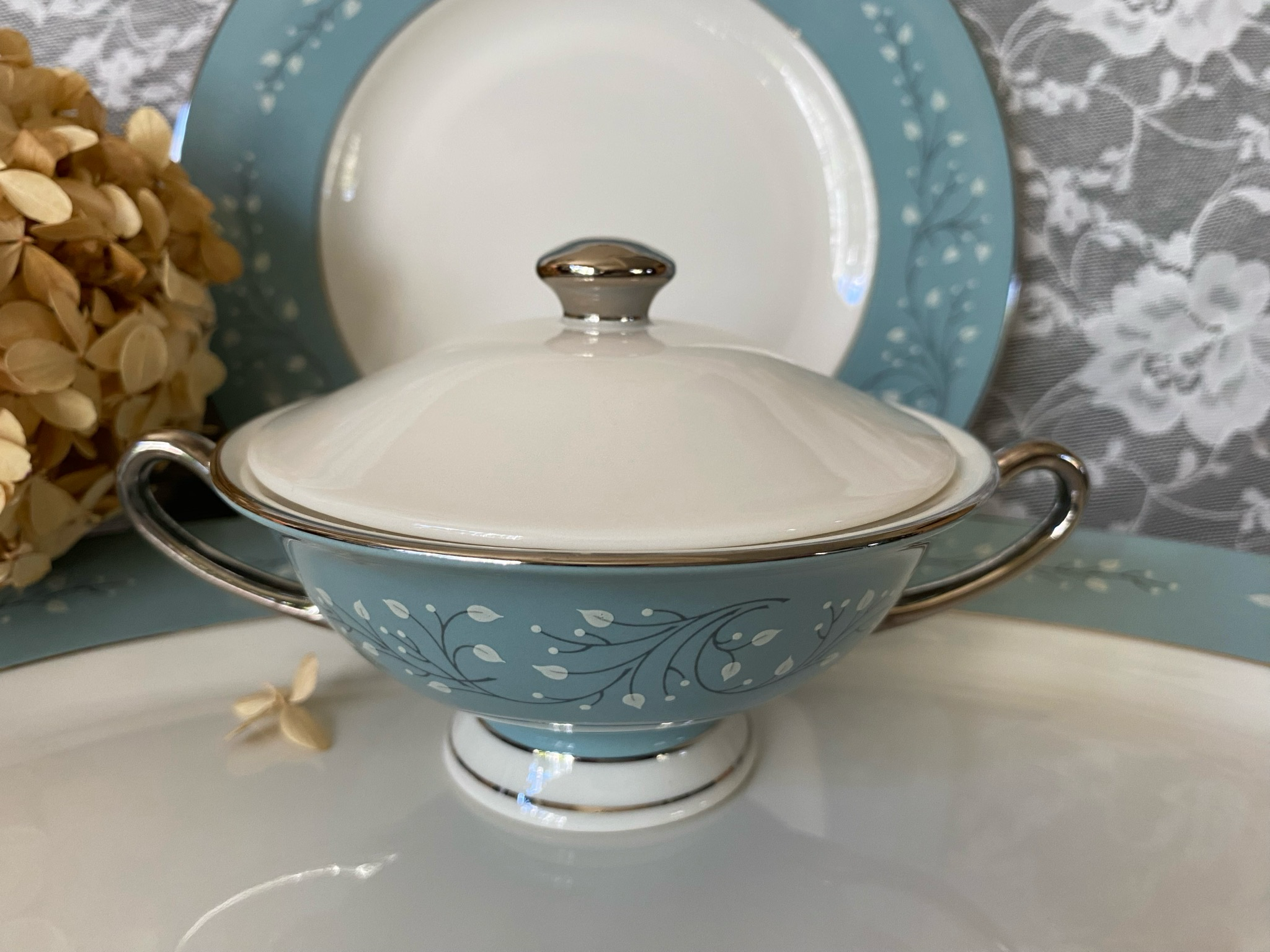 Syracuse Minuet Sugar Bowl, Blue Sugar Bowl