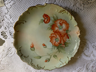 Red Poppy Plate, Hand Painted Porcelain Plate