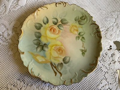 Hand Painted Yellow Roses Display Plate