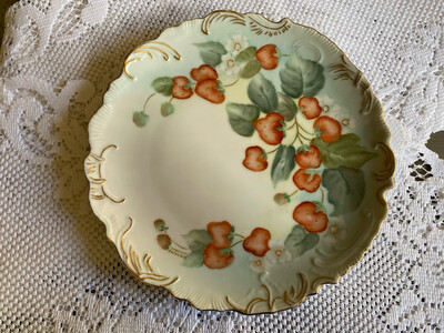 Vintage Strawberry Plate, Hand Painted Fruit Plate
