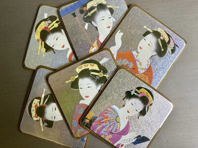 Geisha Coasters, Asahi Coasters, Vinyl Drink Coasters Set 6