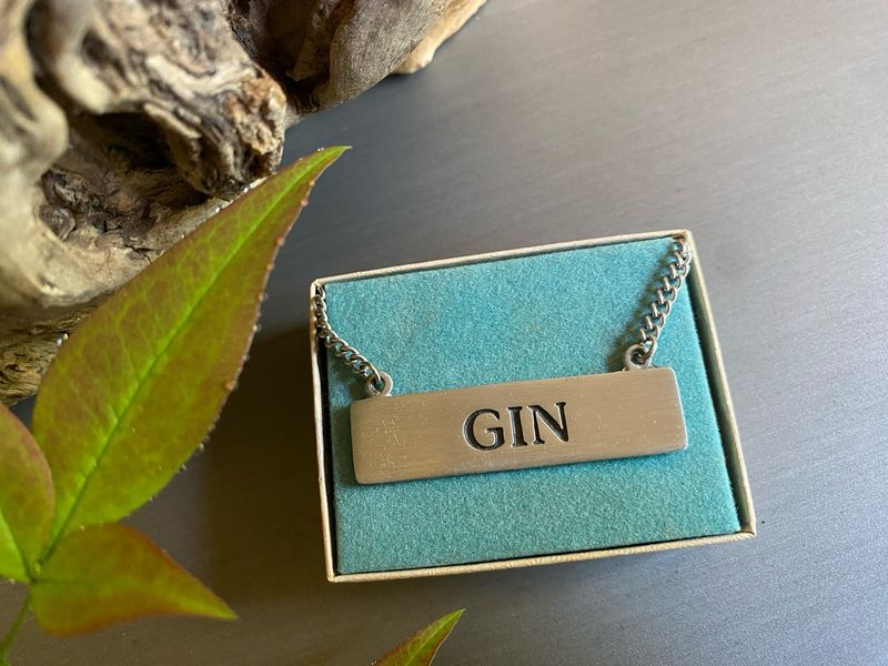 Gin Decanter Tag, Pewter Decanter Tag, Old Forge Metals Inc