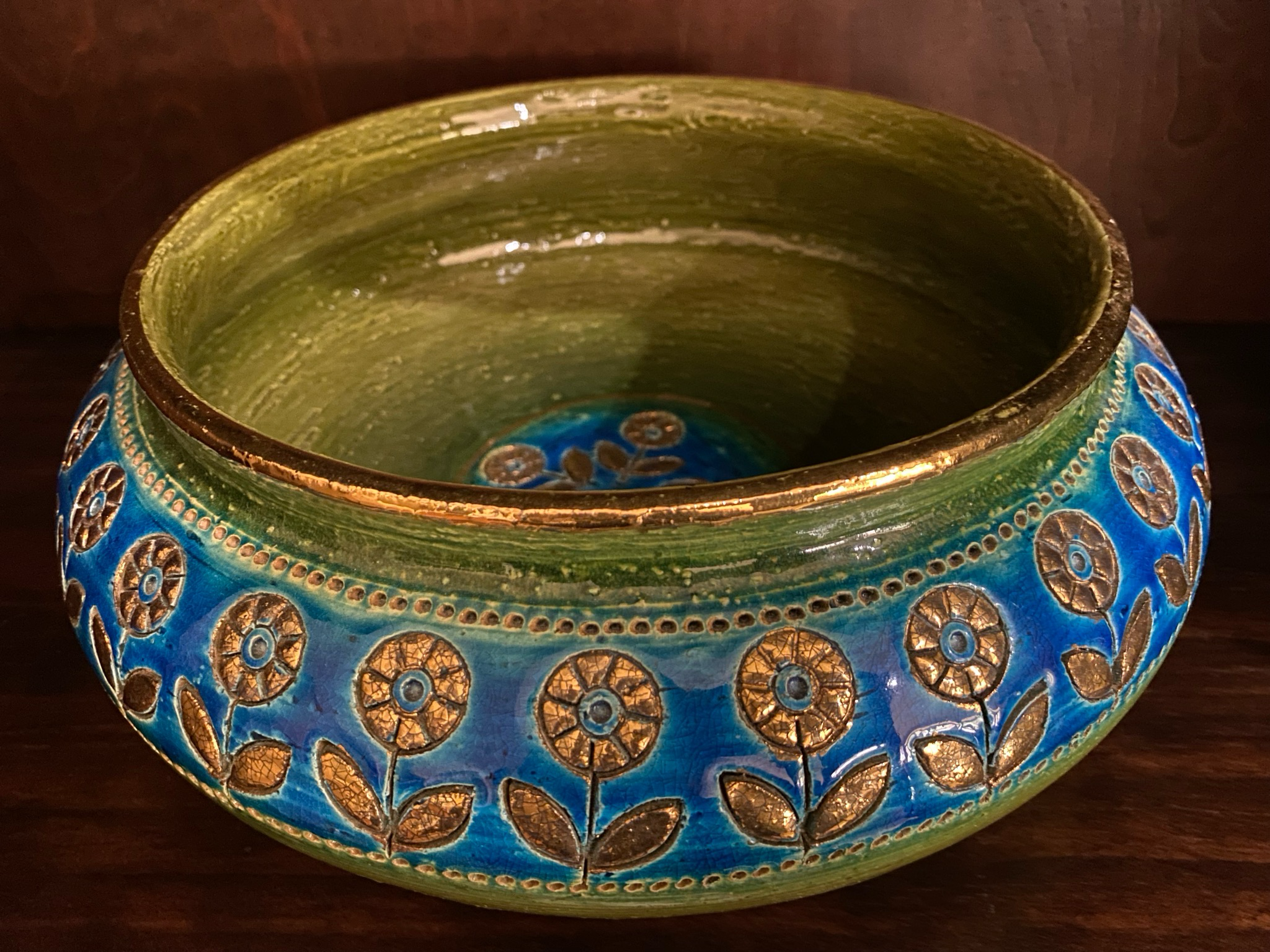 Bitossi Thai Silk Pottery Console Bowl by Aldo Londi for Rosenthal Netter