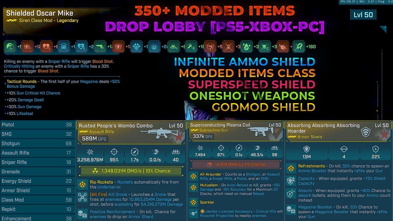 Borderlands 4 Modded Inventory Drop [Weapons, Repkits, Grenade, Item Class, Shield, Enhancement]