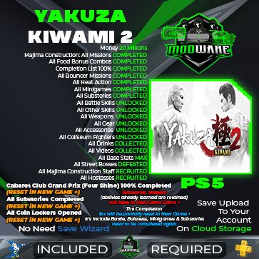 Yakuza Kiwami 2 New Game + Save PS5
