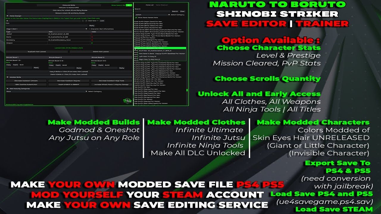 ModwareAIO – Naruto to Boruto Shinobi Striker Save Editor ID Packs