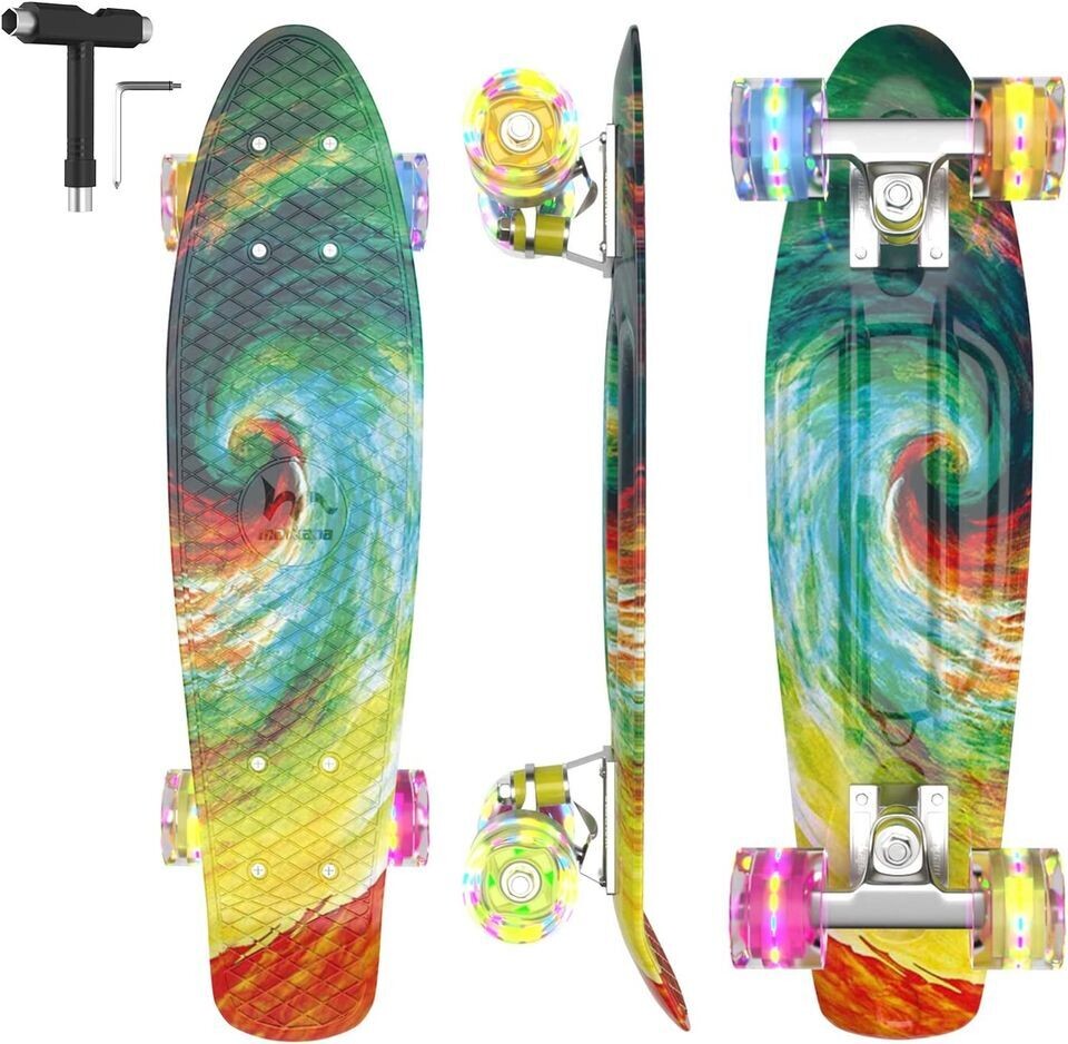 Merkapa 22 Complete Skateboard with Colorful LED Light Up Wheels for Beginners 
