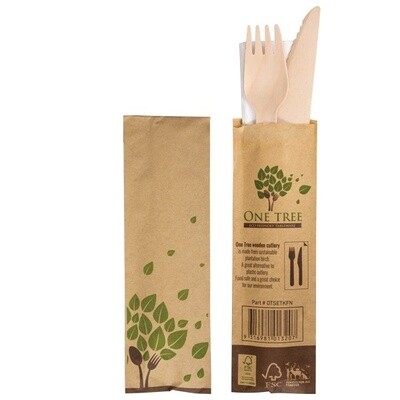 Cutlery Set Wooden Knife, Fork, Napkin One Tree | B