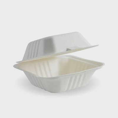 Clamshell Burger Small (6x6x3&quot;) BioCane White | B